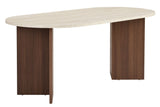 Ovaler Esstisch mit Travertinplatte – Walnuss-Melamin – 180 x 89,5 x 75 cm – Sota