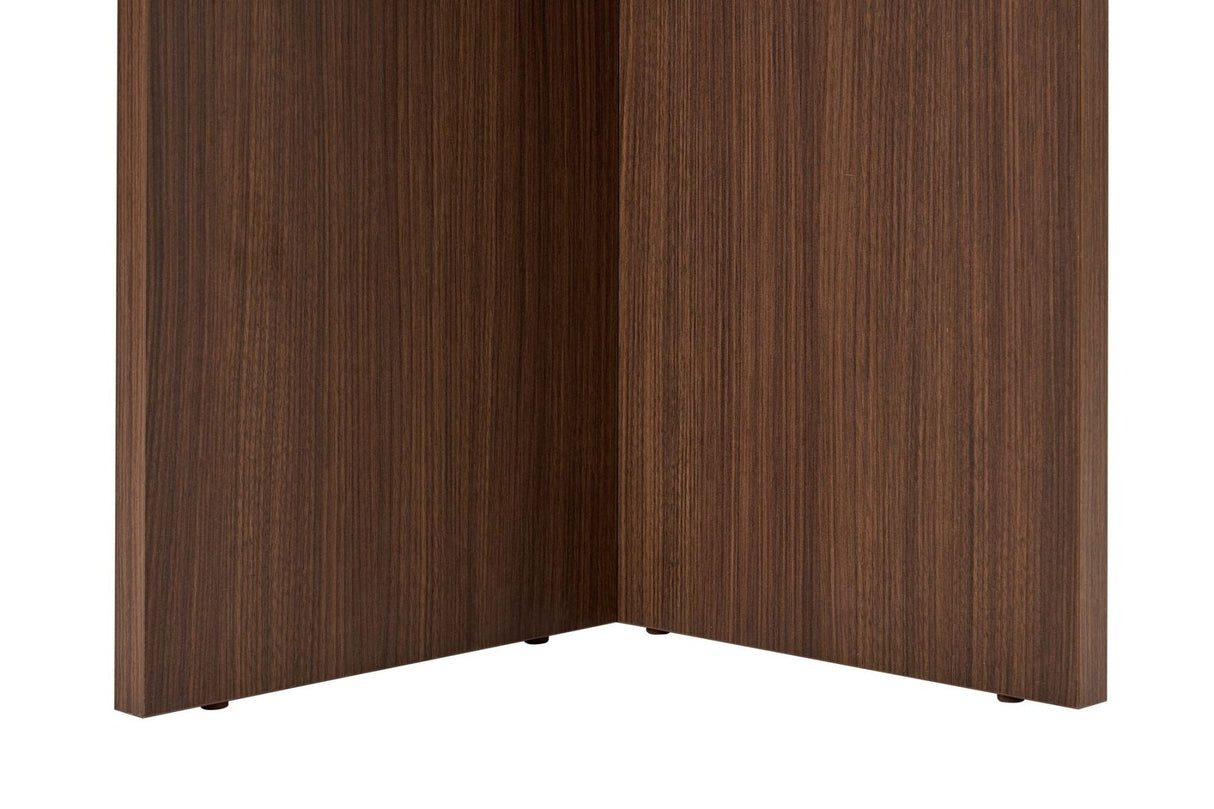 Ovaler Esstisch mit Travertinplatte – Walnuss-Melamin – 180 x 89,5 x 75 cm – Sota
