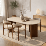 Ovaler Esstisch mit Travertinplatte – Walnuss-Melamin – 180 x 89,5 x 75 cm – Sota
