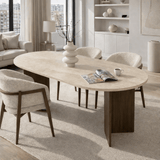 Ovaler Esstisch mit Travertinplatte – Walnuss-Melamin – 180 x 89,5 x 75 cm – Sota