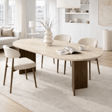 Ovaler Esstisch mit Travertinplatte – Walnuss-Melamin – 180 x 89,5 x 75 cm – Sota