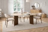 Ovaler Esstisch mit Travertinplatte – Walnuss-Melamin – 180 x 89,5 x 75 cm – Sota