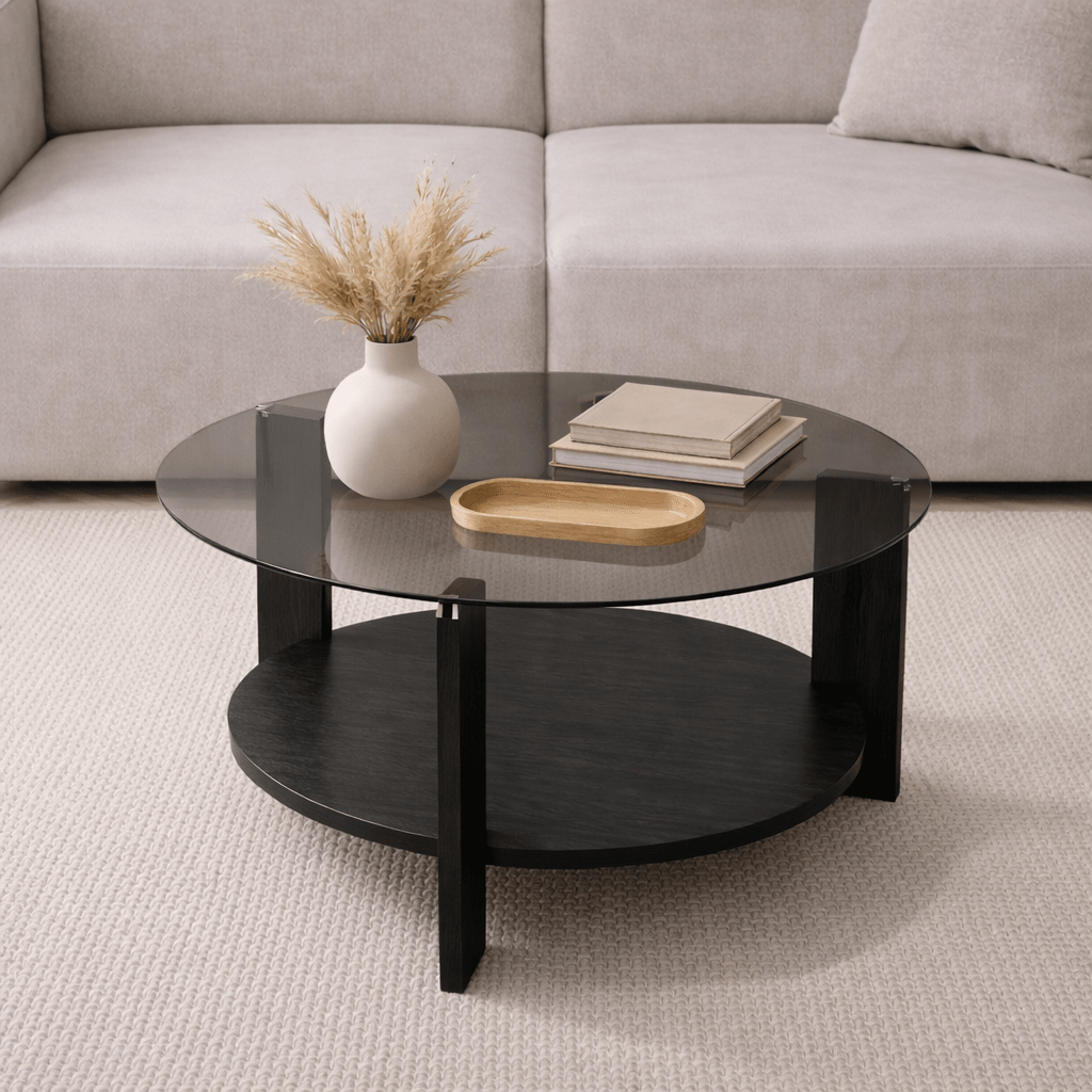 Runder Couchtisch aus schwarzem Melamin-Rauchglas Ø75 cm - Kairo