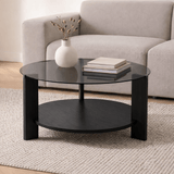 Runder Couchtisch aus schwarzem Melamin-Rauchglas Ø75 cm - Kairo