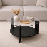 Runder Couchtisch aus schwarzem Melamin und transparentem Glas Ø75 cm - Kairo
