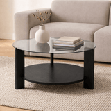 Runder Couchtisch aus schwarzem Melamin und transparentem Glas Ø75 cm - Kairo