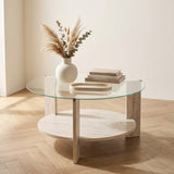 Salontafels - Ronde salontafel travertin melamine transparant glas Ø75 cm - Cairo - Dimehouse