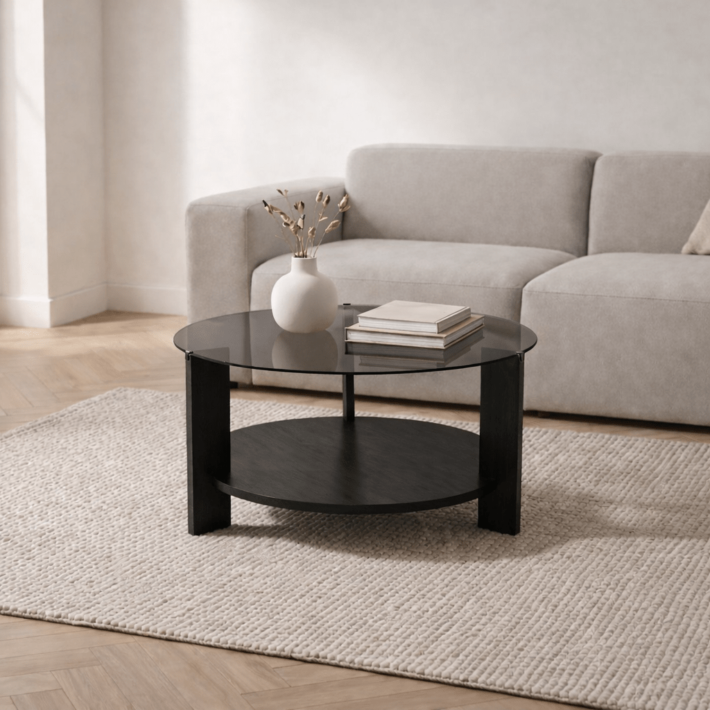 Runder Couchtisch aus schwarzem Melamin-Rauchglas Ø75 cm - Kairo