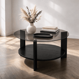 Runder Couchtisch aus schwarzem Melamin-Rauchglas Ø75 cm - Kairo