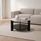 Runder Couchtisch aus schwarzem Melamin und transparentem Glas Ø75 cm - Kairo
