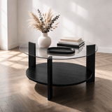 Runder Couchtisch aus schwarzem Melamin und transparentem Glas Ø75 cm - Kairo