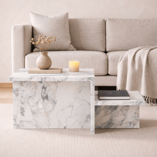 Salontafels - Salontafel Marmer Melamine - 80 x 40 cm - Eterna - Dimehouse