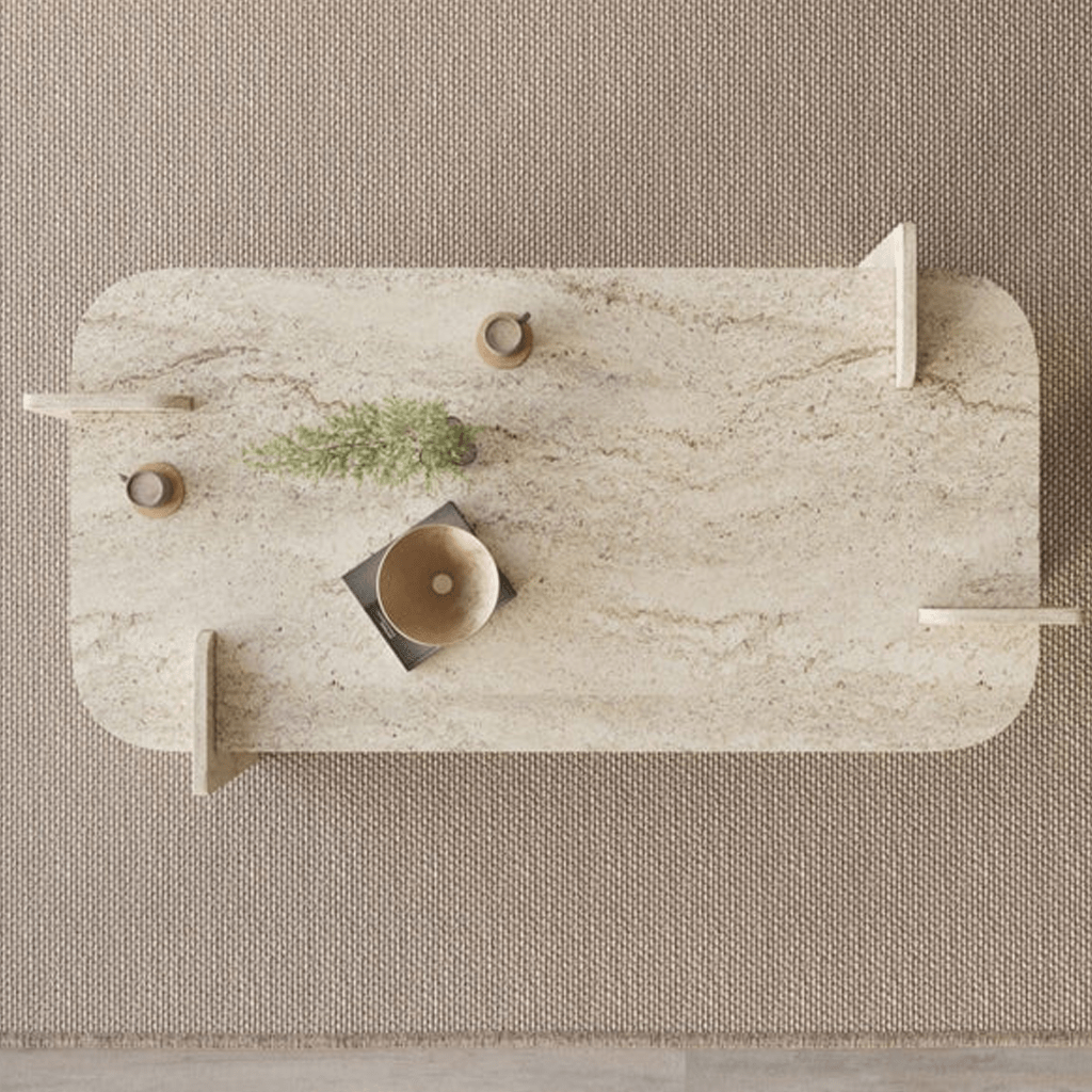 Salontafels - Salontafel Travertin melamine Japandi - 120 x 60 cm - ronde hoeken - Lovge - Dimehouse