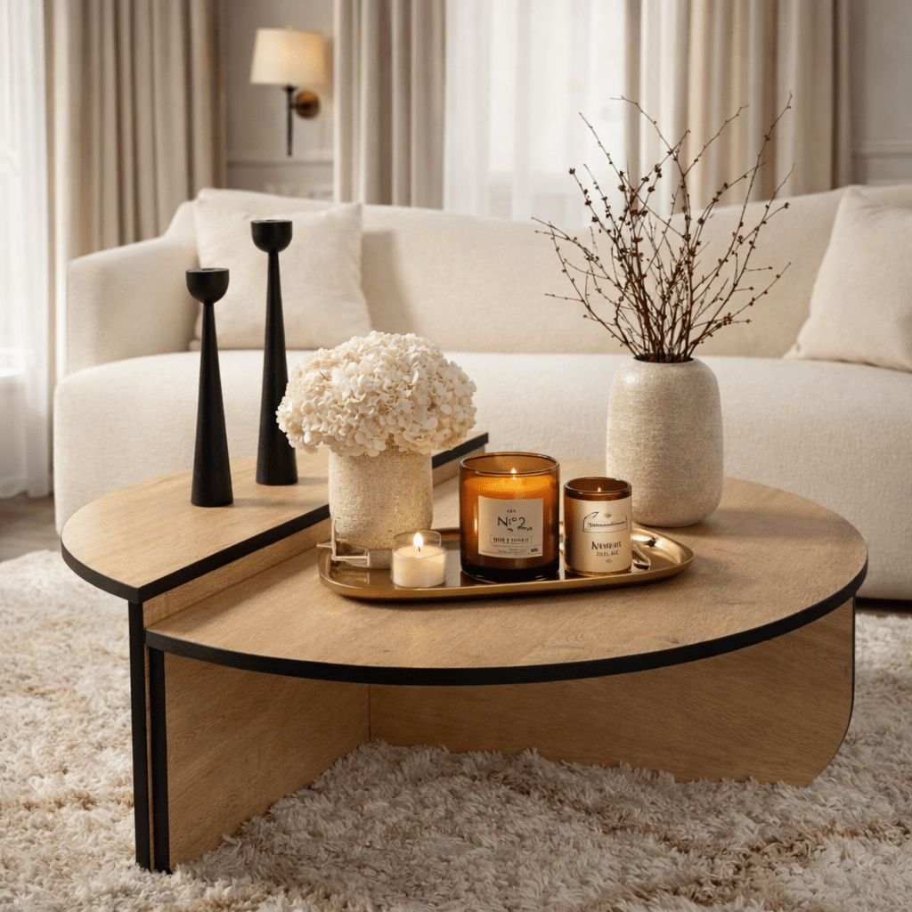 Salontafels - Salontafel Rond 85 cm Naturel Eikenlook Melamine Orin - Dimehouse