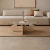 Couchtisch rund Glas 75 cm Travertin - Hima