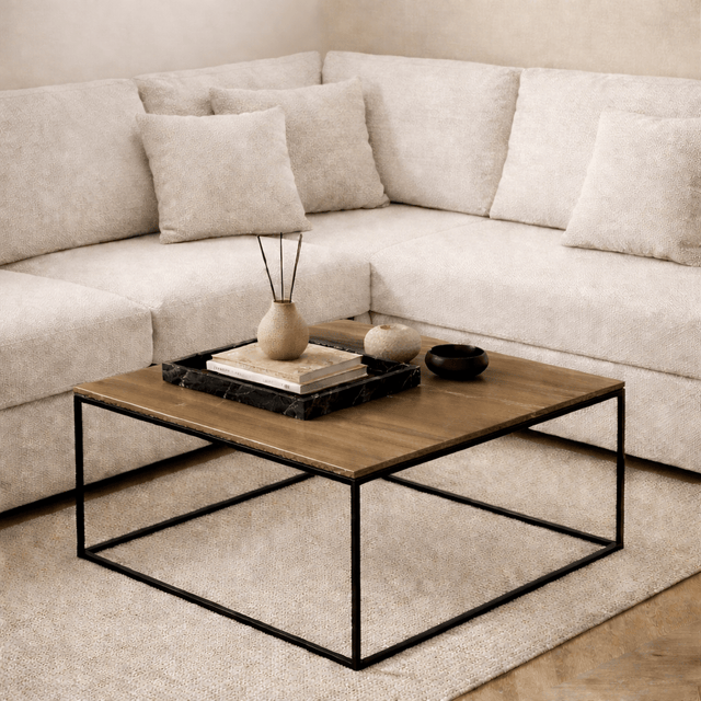Quadratischer Couchtisch, Holzoptik, Melamin – 75 x 75 cm – Pola – Dimehouse