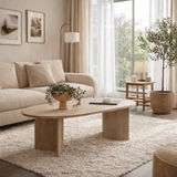 Salontafels - Ovale salontafel eiken melamine - Japandi - 119x60 cm - Sota - Dimehouse