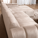 Banken-Ecksofa mit Loungebeige Samt Strukturstoff - Streifen - rechts - Brix-Dimehouse