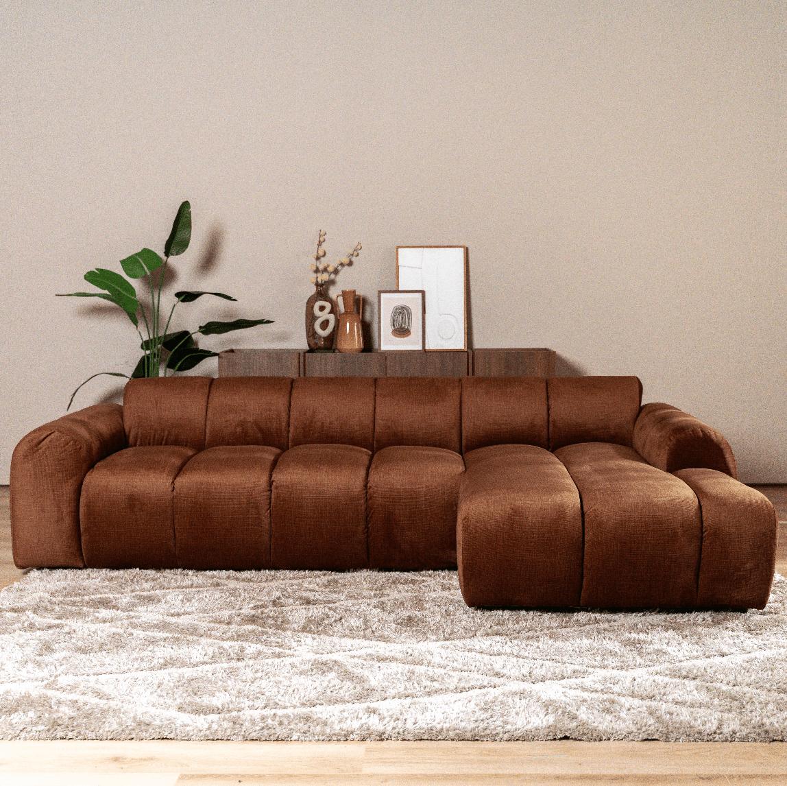Banken-Ecksofa mit Lounge-Käufer Samt Strukturstoff - Streifen - rechts - Brix-Dimehouse
