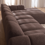 Banken-Ecksofa mit Lounge-Softbraun Bouclé Stoff - Streifen - rechts - Brix -Dimehouse
