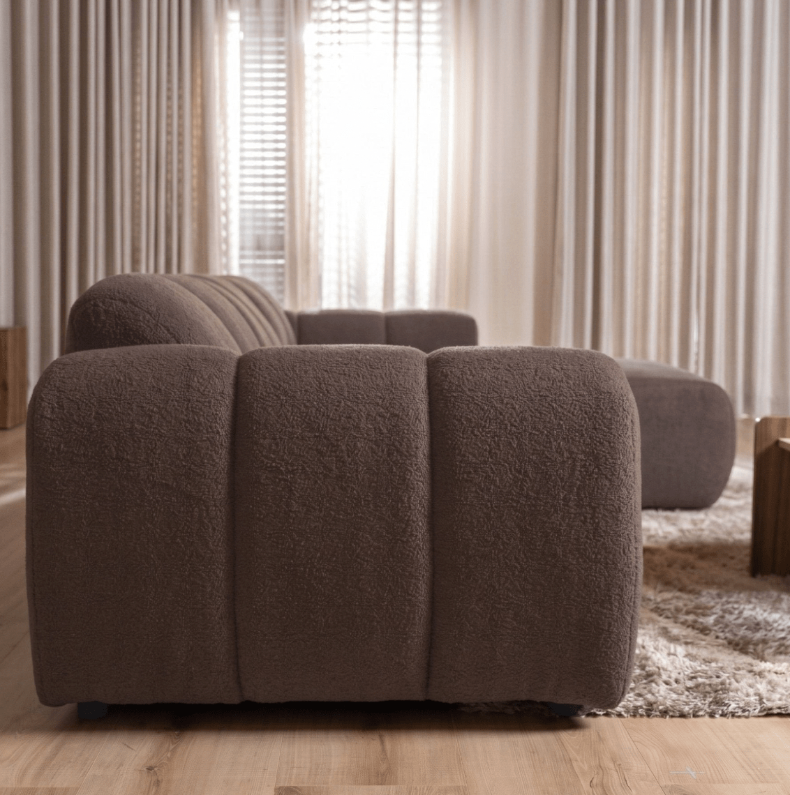 Banken-Ecksofa mit Lounge-Softbraun Bouclé Stoff - Streifen - rechts - Brix -Dimehouse
