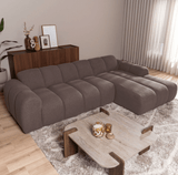 Banken-Ecksofa mit Lounge-Softbraun Bouclé Stoff - Streifen - rechts - Brix -Dimehouse