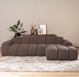 Banken-Ecksofa mit Lounge-Softbraun Bouclé Stoff - Streifen - rechts - Brix -Dimehouse
