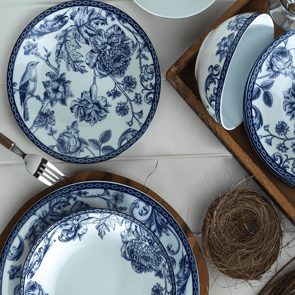 Porzellangeschirr-Set – 24-teilig – Blau mit Weiß – Delta – Dimehouse