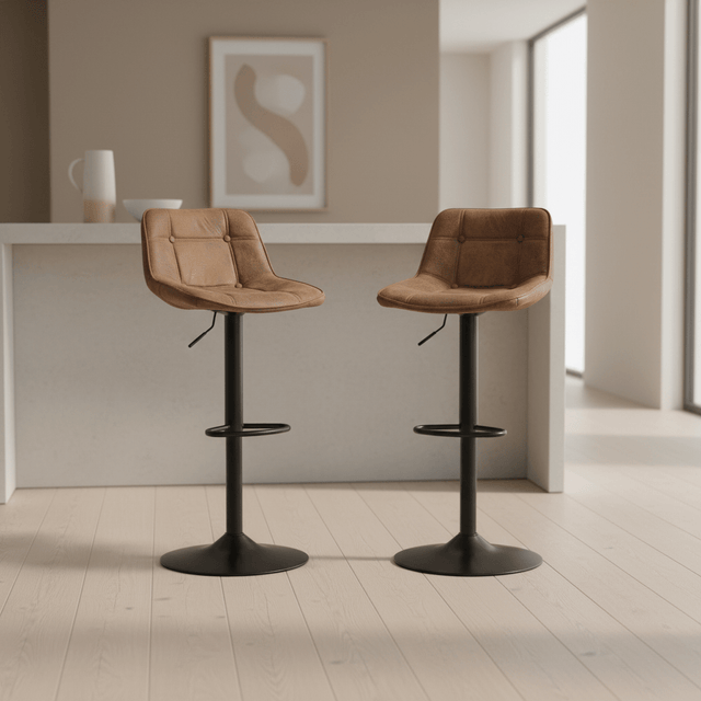 Set van 2 Industriële Draaibare Barkrukken Bruin Microvezel Stof Keston - Verstelbaar