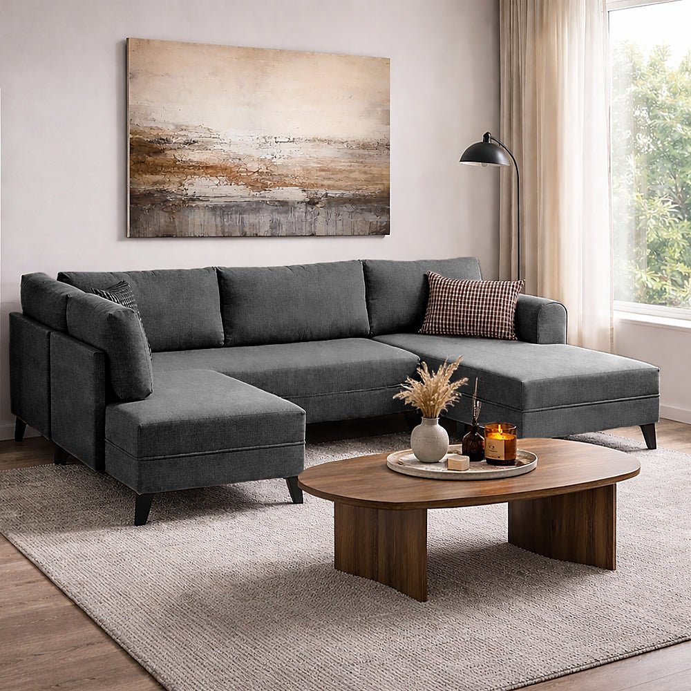 Schlafsofa Anthrazitfarbener Stoff – U-Sofa – XXL 300 x 202 x 152 cm – Belen