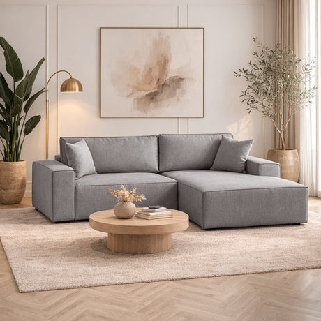 Schlafsofa aus grauem Stoff - mit Stauraum - rechtsseitig - 260 x 170 cm - Pirlo