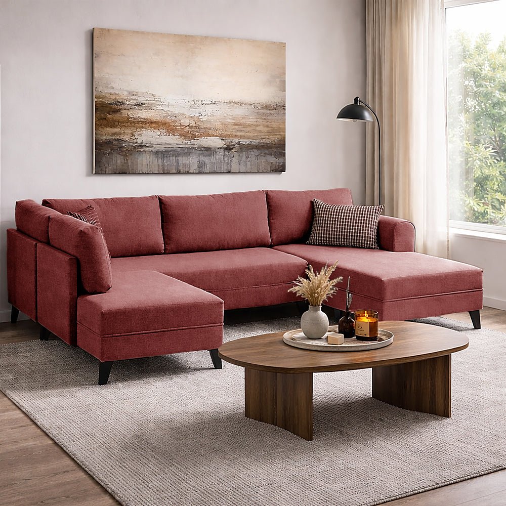 Schlafsofa Roter Stoff - U-Sofa - XXL 300x202x152cm - Belen