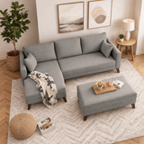 Schlafsofa aus grauem Stoff - 2-Sitzer - inklusive Hocker - linksseitig - Bella