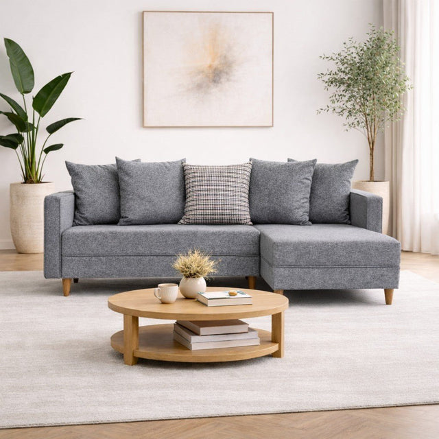 Banken - Slaapbank grijs stof - hoekbank - compact 215 x 150 cm - Rechts - Aydam - Dimehouse