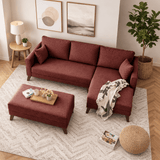 Schlafsofa aus rotem Stoff - 2-Sitzer - inklusive Hocker - rechtsseitig - Bella