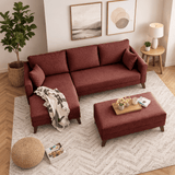 Schlafsofa aus rotem Stoff - 2-Sitzer - inklusive Hocker - linksseitig - Bella