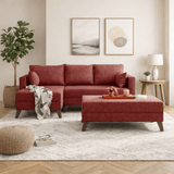 Schlafsofa aus rotem Stoff - 2-Sitzer - inklusive Hocker - linksseitig - Bella