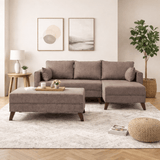 Schlafsofa aus taupefarbenem Stoff - 2-Sitzer - inklusive Hocker - rechtsseitig - Bella