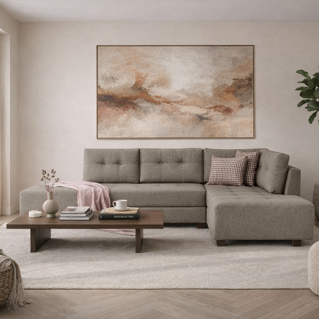 Schlafsofa taupefarbener Stoff – XL 280 × 206 cm – mit Rollen – Rechts – Manama