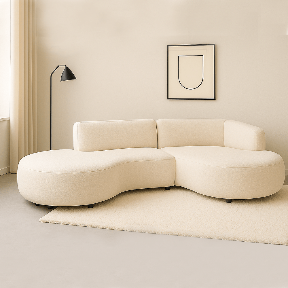 Ecksofa Sophie aus Bouclé in Crème komplett organische Form - Rechts