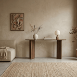 Ovaler Beistelltisch Walnuss Melamin - Japandi - 150x35 cm - Sota
