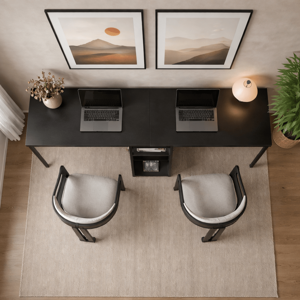 Studie Büro Twin Study Desk 240x60 cm Anthrazit und Schwarz Anthrazit Schwarz Melamin 