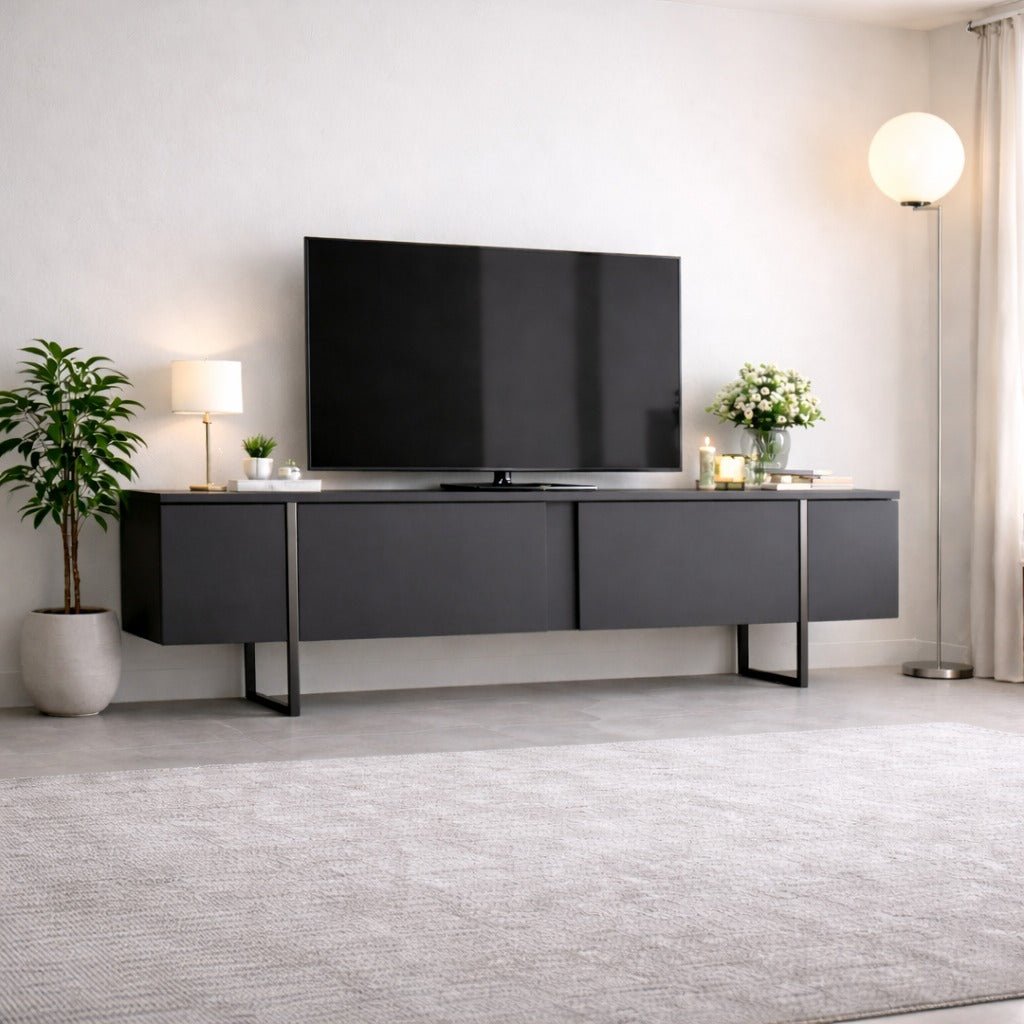 TV-Schrank Anthrazit Luxus 180x50x30 - Silberner Rahmen