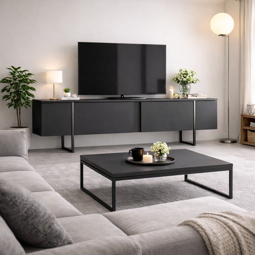 TV-Schrank Anthrazit Luxus 180x50x30 - Silberner Rahmen