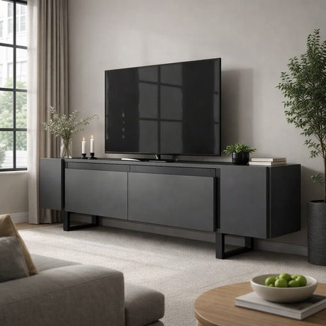 TV Meubels - TV Meubel Antraciet Yildiz 180x50x30 - Zwart Frame - Dimehouse