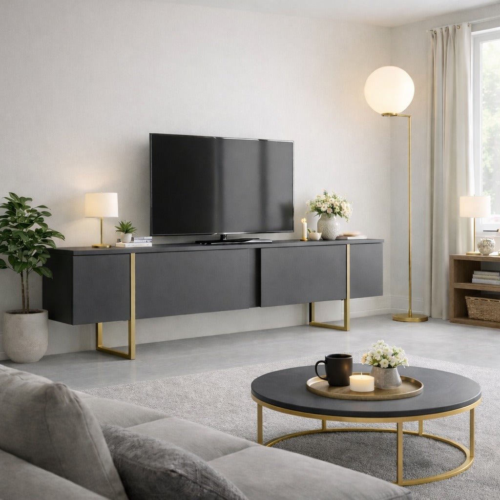 TV -Möbel Luxus Anthrazit Gold Melamin 180x50x30 cm