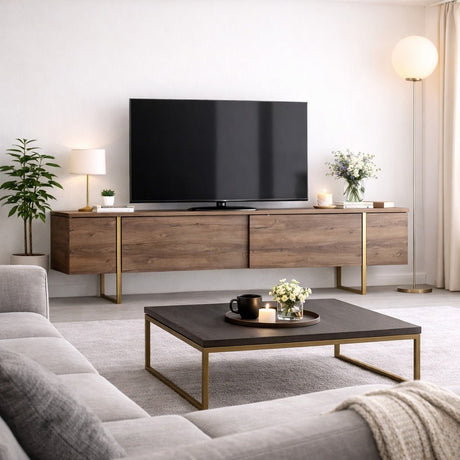 TV -Möbel Luxus Walnuss Gold Melamin 180x50x30 cm