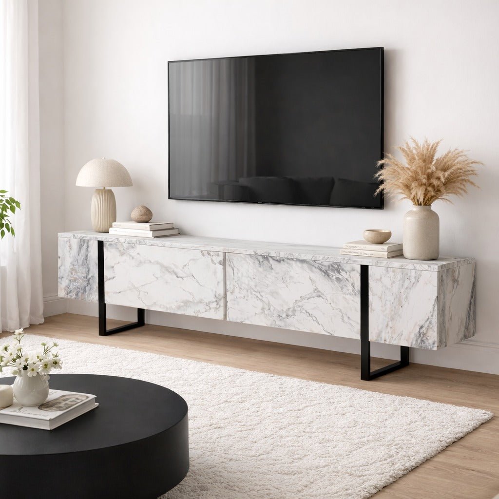 TV Meubels - TV Meubel Marmer Melamine Zwart Frame Blitz 50x180x29,5 cm - Dimehouse