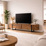 TV Möbel Natur Melamin Schwarz Rahmen Blitz 50x180x29,5 cm 