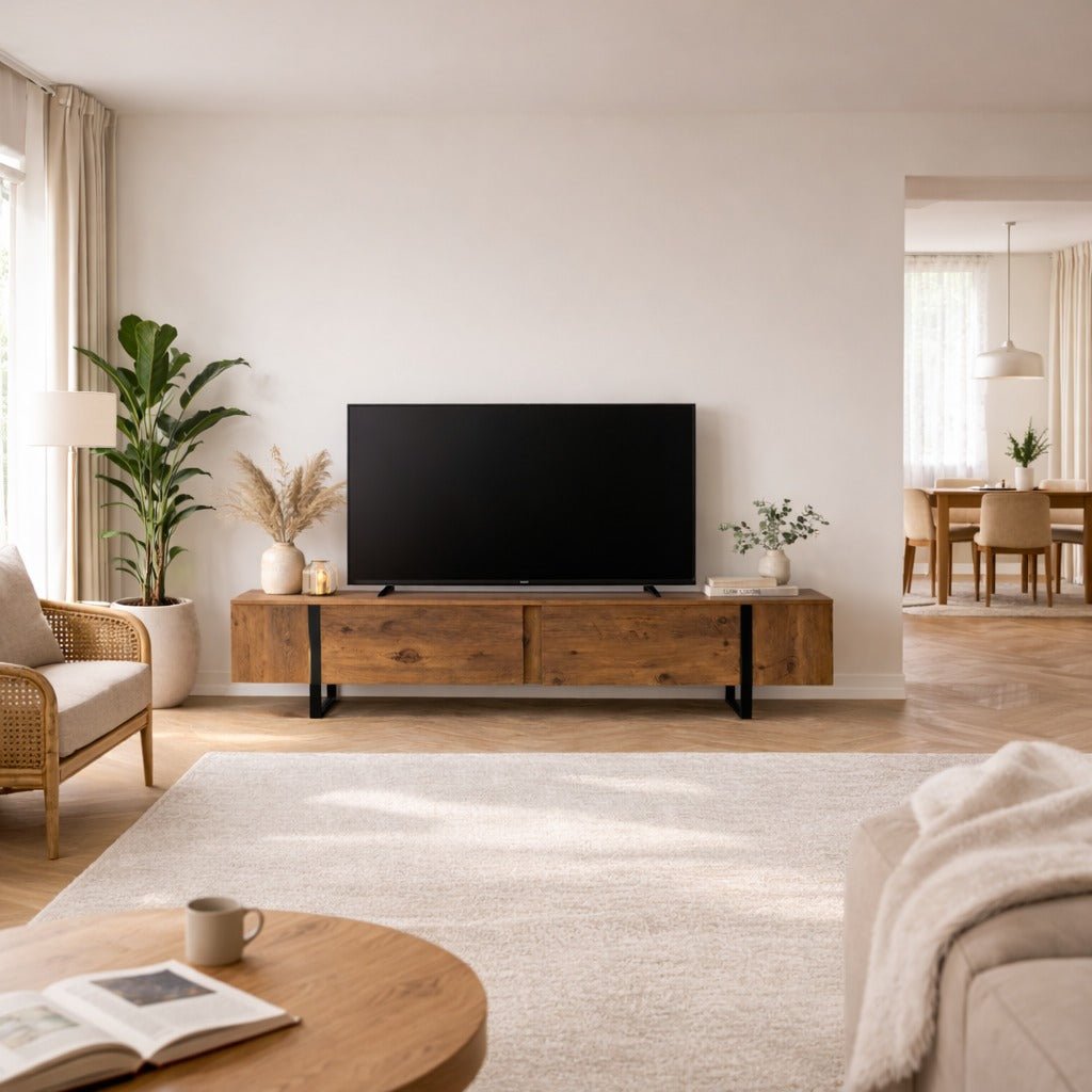 TV Möbel Natur Melamin Schwarz Rahmen Blitz 50x180x29,5 cm 